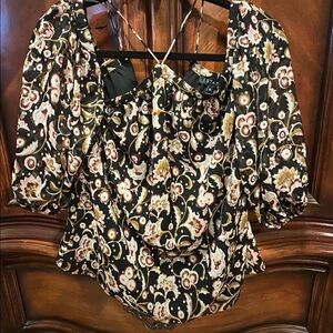 NEW! 1State Black and Cream Floral Blouse